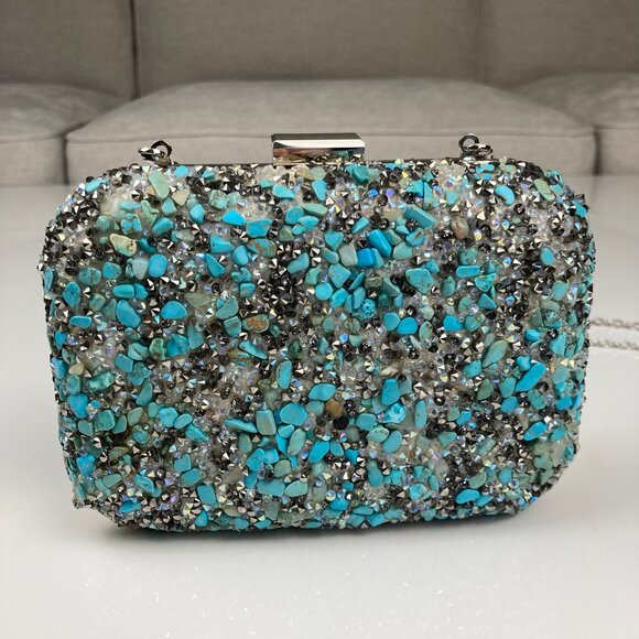 NWT Natasha Couture Turquoise Clutch - Picture 1 of 10
